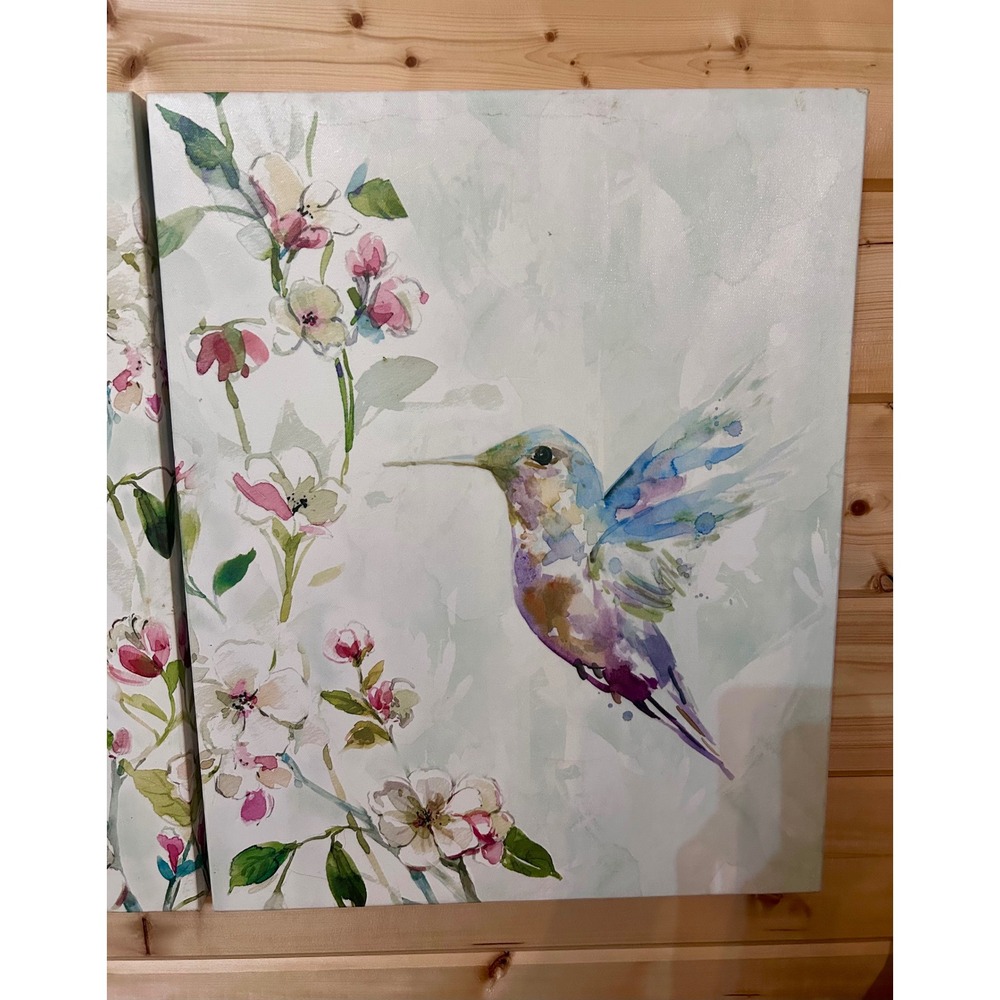 Carol Robinson Hummingbird Floral Watercolor Canvas Wall Art Set of 2 16x20 - Picture 2 of 10